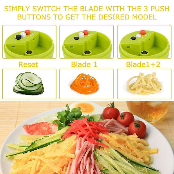 3-i-1 Håndholdt Grønnsaksspiralizer Grønnsakskutter Zucchini Spaghetti Justerbar Håndholdt Spiralizer For Salat Frukt Grønnsaker