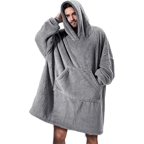 Herre Dame Bærbar Tæppe Sweatshirt Fuzzy Sherpa Oversized Hyggelig Pullover Hættetrøje Kæmpe Stor Lomme Tæppe med Ærmer Grå, Large Grey