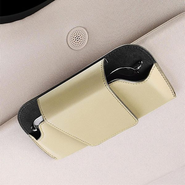 Auton aurinkolasipidike aurinkosuojalle, PU-nahkainen autolasipidike, auton aurinkolasien säilytyslaatikko, yleismalliset auton sisätilan lisävarusteet Beige