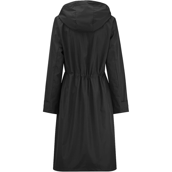 Lang, vanntett jakke for kvinner med hette, lett regnfrakk, vindjakke, utendørs trenchcoat Black 3XL