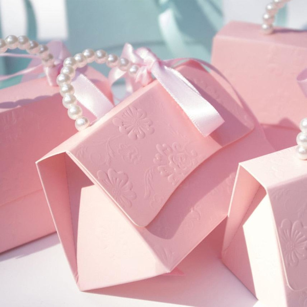 10 stk./lot bærbare fest bryllupsgaveæsker chokolade godbid slik gavepose baby shower fødselsdagsfest dekoration Red