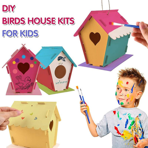 Outdoor Birdhouse Kit DIY Birdhouse Kit med färg och penna för barn barn C