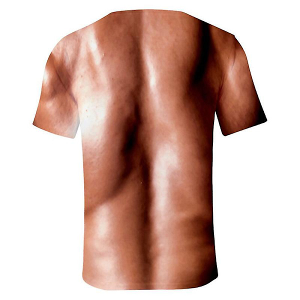 3D T-shirt herr Bodybuilding simulerad muskelskjorta med naken hud bröstmuskler kortärmad XS