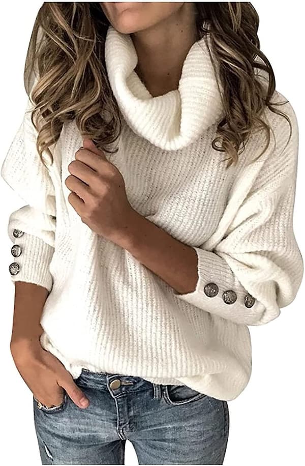 Dame Skjorter Og Bluser Udsalg, dame Turtleneck Strikket Jumper Sweater Lang
