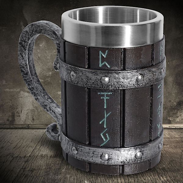 Nordisk Rune Krus Tankard Rustfritt Stål Tre Resin 3d Norrøn Dekor Kaffe Kul Gotisk Øl Tankard Kopp Krus