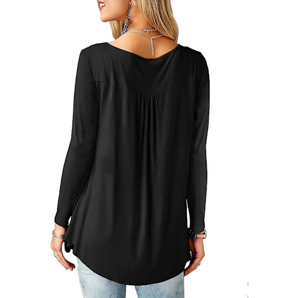 Damtröjor volang lös knapp upp tunika toppar för kvinnor Black C XL