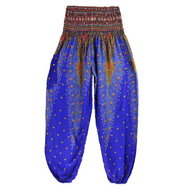 Boho Joogahousut Naisille - Painetut Pilateshousut Löysällä Istuvuudella ja Pussimaisella Harem-tyylillä - Täydelliset Rannalle, Joogaan, Tanssiin ja Muuhun Blue One Size