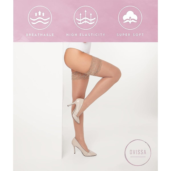 Naisten pitsireunaiset stay-up-sukat, silkkinen liukueste, silikoninen, läpikuultavat reisisukat Beige M