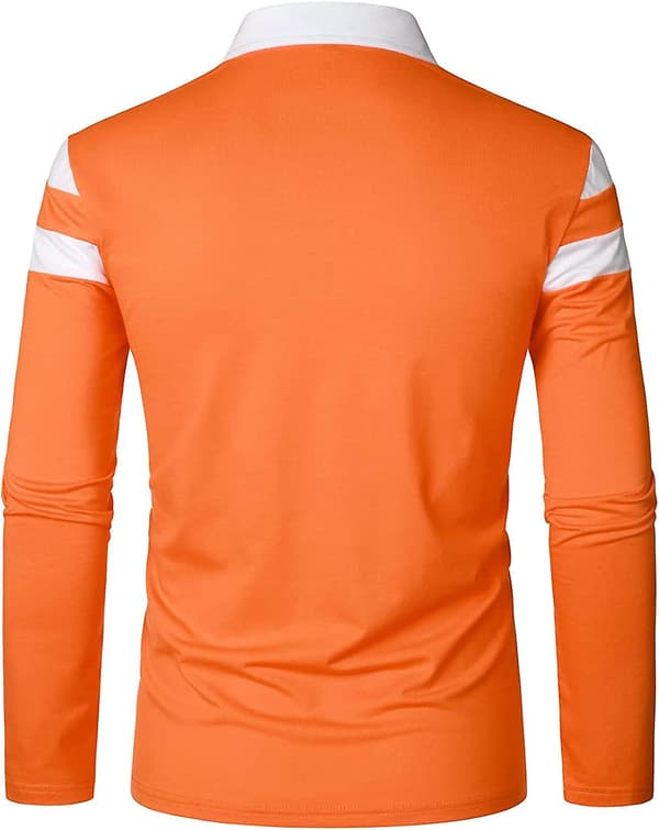 Herr Casual Långärmad Pikétröja Kontrastfärg Patchwork Bomulls T-shirts Orange S