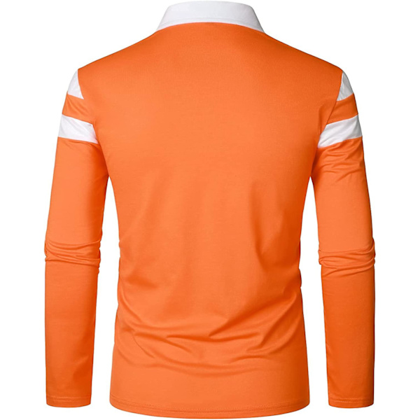 Herr Casual Långärmad Polotröjor Kontrastfärg Patchwork Bomull Tee Toppar Orange M