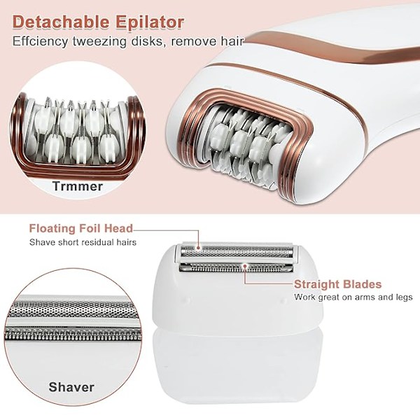 Epilator for kvinner, 3 i 1 elektrisk hårfjerner trådløs epilator hard hud fjerner, bærbar oppladbar hårfjerning for kvinner, hvit