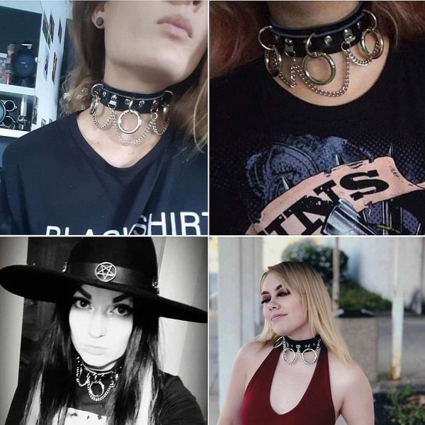 Läderhalsband, PU-läder Punk Rock Gothic Emo O-ring Spik Nitar Halsband