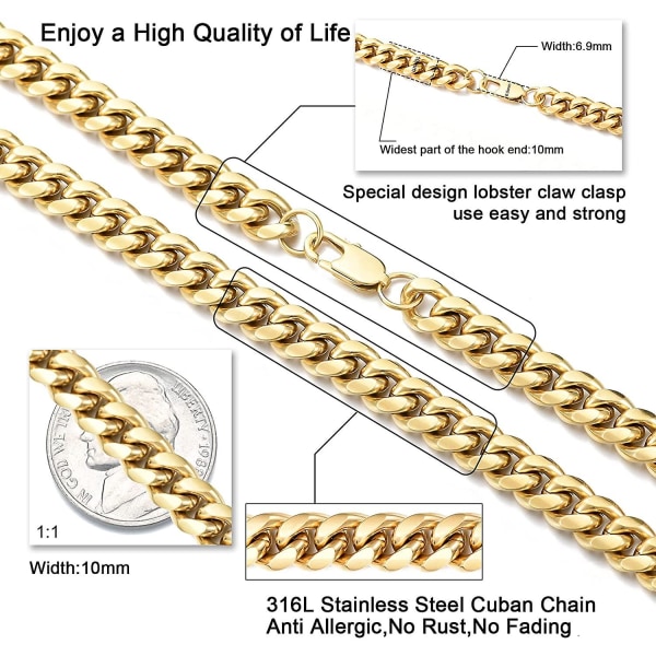 Herre Cuban Link Kjede Miami Cuban Halskjede 18k Gull Sølv Diamantslipt Rustfritt Stål Kjede For Menn 13mm 10mm Iced Out Hip Hop Smykker