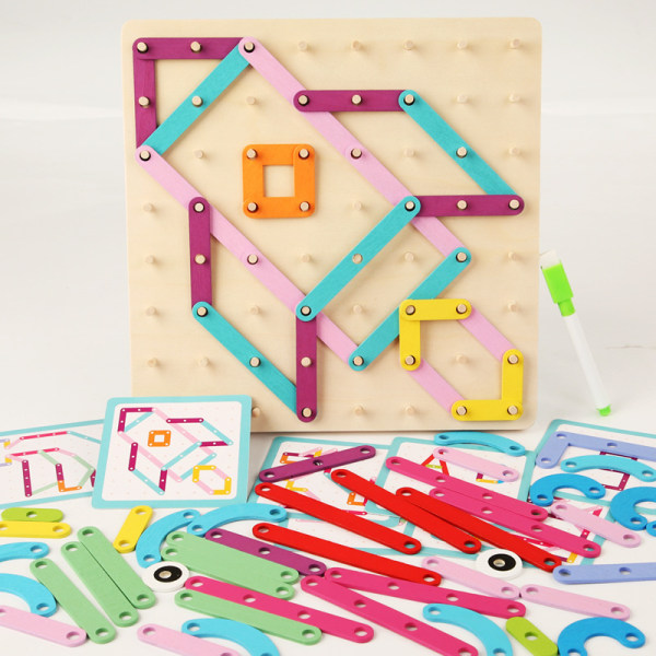 Montessori för barn geometrisk matematik undervisning AIDS baby pussel grafiskt pegboard pussel tidig utbildning trä lapptäcke musik leksaker 18x22cm