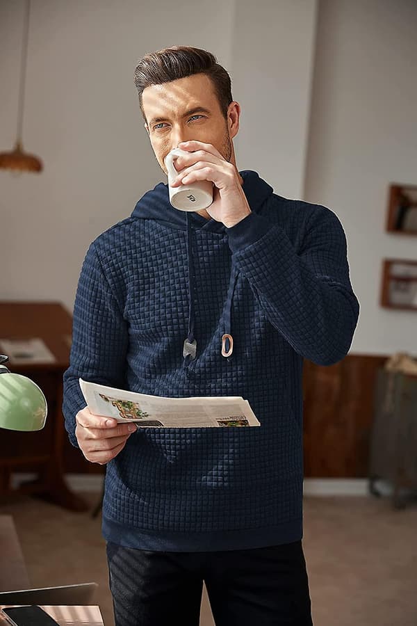 Herr Sweatshirt Hipster Gym Långärmad Dragsko Luva Rutig Jacquard