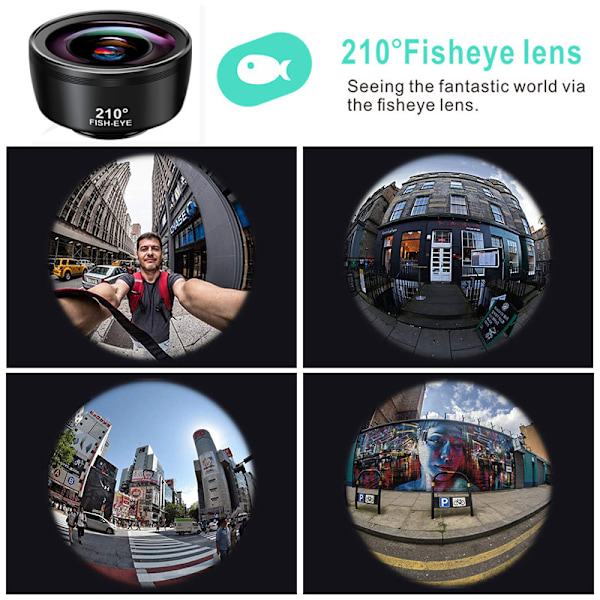 7-delad telefonlinskit med vidvinkel, makro, fisheye-lins, telefonkamerolins