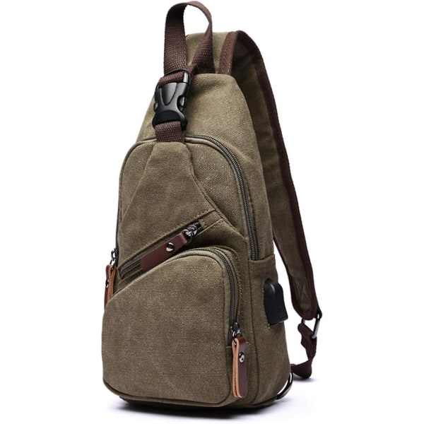 Muodikas miesten rintalaukku kangaskassi miesten olkalaukku olkalaukku USB:llä Crossbody-laukku Sling-laukku pyöräilyyn, seikkailuun, matkustamiseen vihreä
