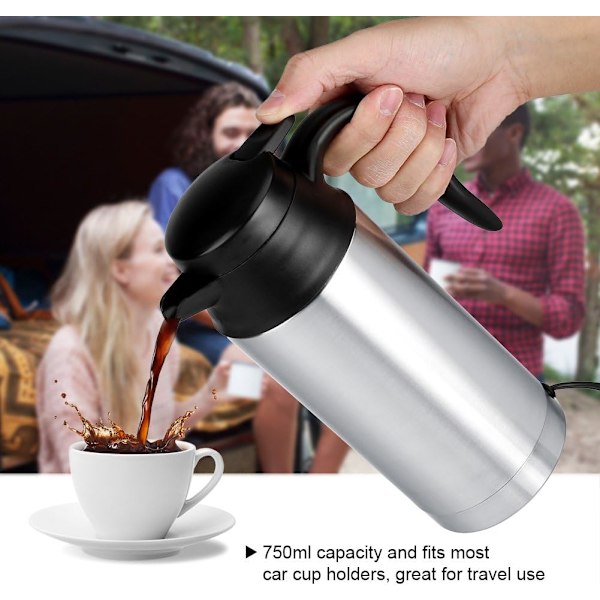 Elektrisk vattenkokare för bil, 750 ml vattenkokare uppvärmningskopp kaffekopp resevattenflaska snabb uppvärmning för camping båt lastbil - BPA-fri