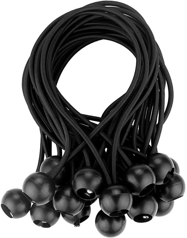 25 stk. Svarte Elastiske Strammere, Presenningsstrammere, Ball Elastisk Strammer