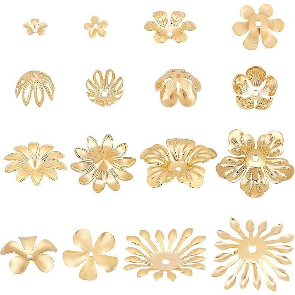 48 stk. 8 Stilarter Metal Filigran Blomsterkapsler 6-25mm Guld Blomsterperlehætter Multi-Kronblad Perlehætte Bails End Charm Kapsler Rustfrit stål Spacer Perler til Øreringe