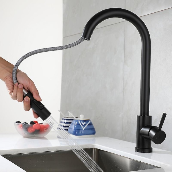 Enkelgrepp Pull-down Köksblandare, Köks Touch Sensing Rostfritt Stål Kran Diskho Induktion Pull-typ Rotation