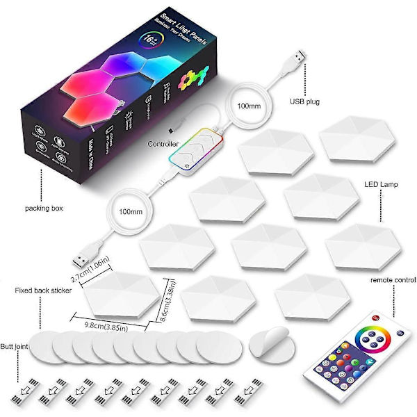 LED Hexagon Væglampe Smart Modulær RGBIC Honeycomb Lampe med APP Fjernbetjening og Musik Synkronisering USB Drevet Hexagon Computer Gaming Lamper til Spil 10pcs