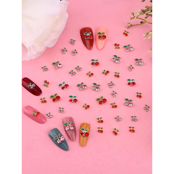 48 stk. Kirsebær Neglepynt, 3D Kirsebær Rhinestones Rød Rosa Frukt Diamant Krystall Neglepigger Legering Neglejuveler For Kvinner Neglekunst Dekorasjon