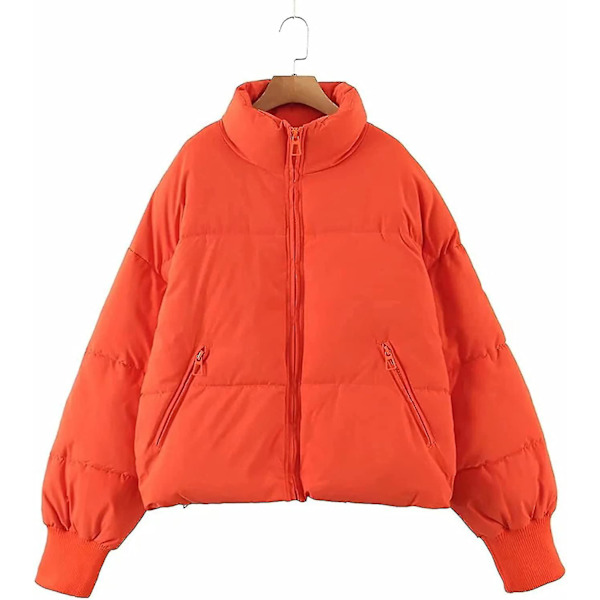 Naisten Talvi Pitkähihainen Pystykaulus Vetoketjullinen Puffer-takki Löysä Lyhyt Untuvatoppatakki Orange Small
