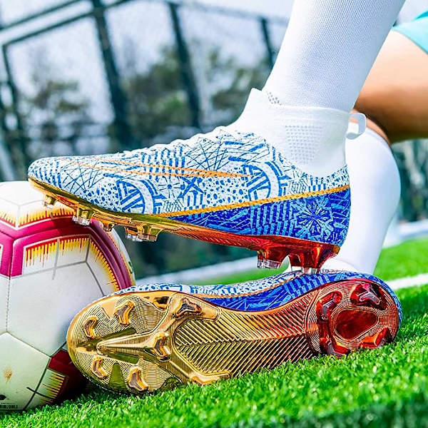 Herre Atletisk Udendørs Indendørs Komfortable Fodboldsko Drenge Fodbold Studenter Støvler Sneaker Sko Højt Greb blue EU34