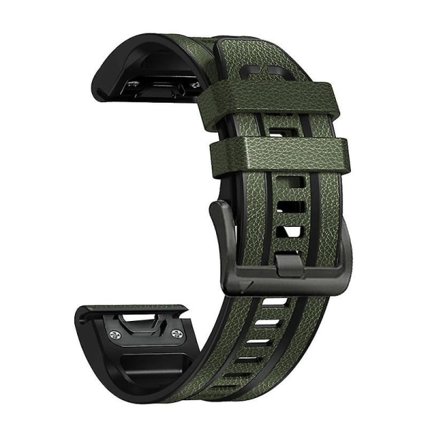 26mm Pikakiinnitteinen Nahkapäällysteinen Silikoni Kellon Ranneke Garmin Fenix 7X Vaihtorannekkeelle Army Green