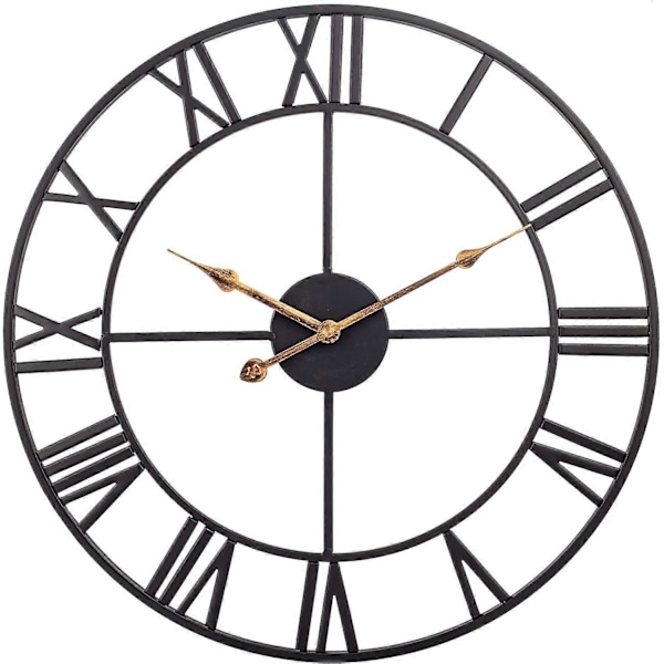 Klokke for r Vintage hus Metallklokke med arabiske tall Lydløs ikke-tikkende klokke Utendørs klokke for kjøkken Soverom Bakgård en - 35cm Black 60cm