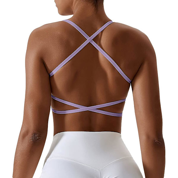 Naisten selästä avoin urheiluliivi, seksikäs bustier, naisten topattu push-up-liivi, ristikkäinen urheiluliivi, ilman kaaritukia, joogaan, kuntosalille Purple S