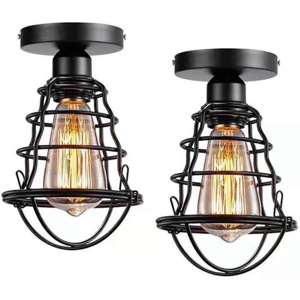 Set med 2 halvinkastade metalltaklampor typ E27 LED retro antik industriell veranda badrum trappa sovrum kök (A) C