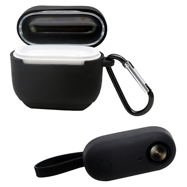 Anti-drop Silikon Kamera Beskyttelsesetui Til Insta360 GO, med Opladning Silikon Etui og Karabinhage Black