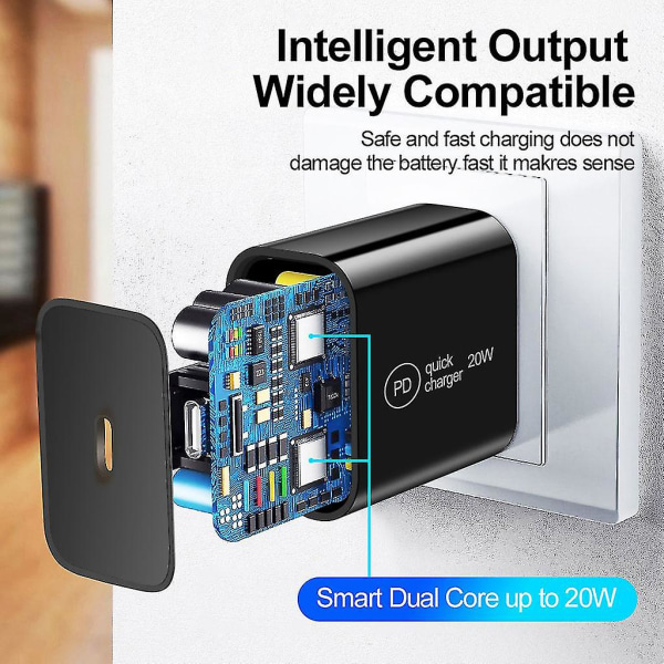 20w Type C USB Hurtiglader Mobiltelefonlader Strømadapter Reiselader