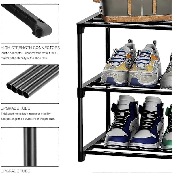 Sko-hylle med 3 nivåer, plassbesparende skooppbevaring, metallhylle, enkel montering og solid design, stablebar skohylle, for gang, stue