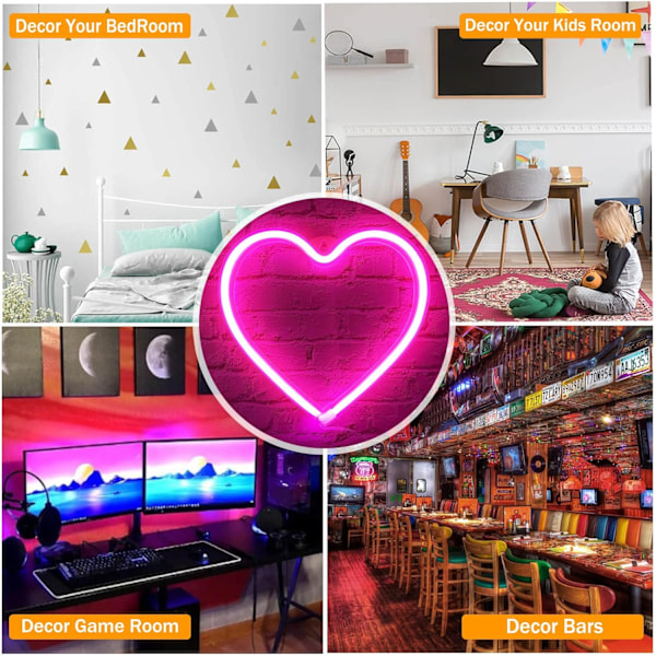 Neon Hjerte Lys Pink Hjerte Neon Skilt Hjerte Led Lys, Led Hjerte Lampe Hjerte Dekorationer til Hjemmet, Hængende Hjerte Gaver Hjerte