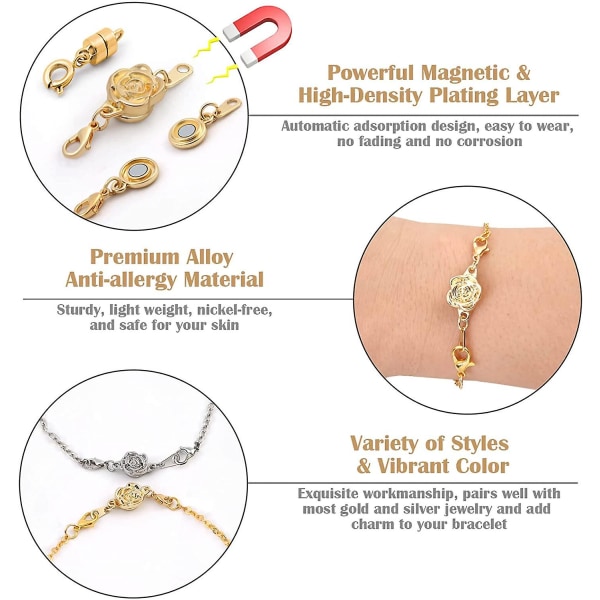 18 stk. 3 Stilarter Magnetiske Halskæde Låse og Lukninger, Rose Rund Cylindrisk Smykke Magnetisk Lås Connector Låsende Magnetisk Lås Armbåndsforlænger