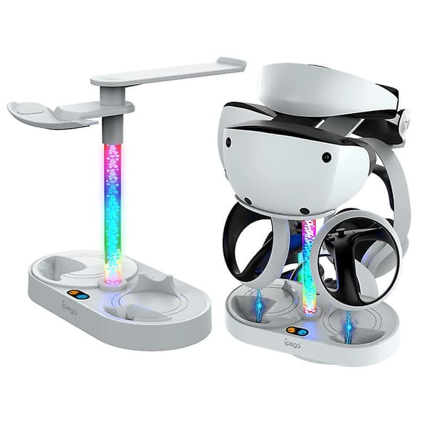 Magnetisk regnbue ladestation kompatibel med PS VR2-controller, med PS5 headset-stander og RGB-lys, PS VR2-tilbehør White