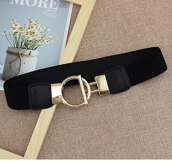Svarte Elastiske Belter for Kvinner Bredt Midjebelte Spenne Kjolebelte Jeans Bukser Elastisk Belte Elastisk Stretch Midjebånd Dame Stretch Belte