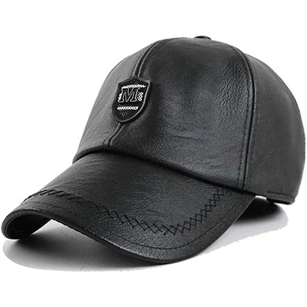 Fashion Emblem Høst Vinter PU Lær Herre Baseballcaps Vanntett Yetsye Vindtett Yetsye Utendørs Sportshatt Med Øreklaffer Black