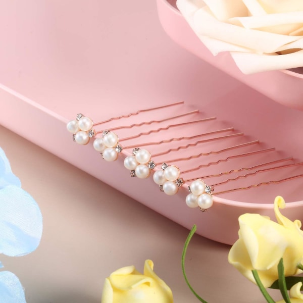 18 Stykker Bryllup Hårtilbehør Perle Hårspenner Brude Hårspenner Bryllup Hårpynt Blomsterpike (Rosegull)