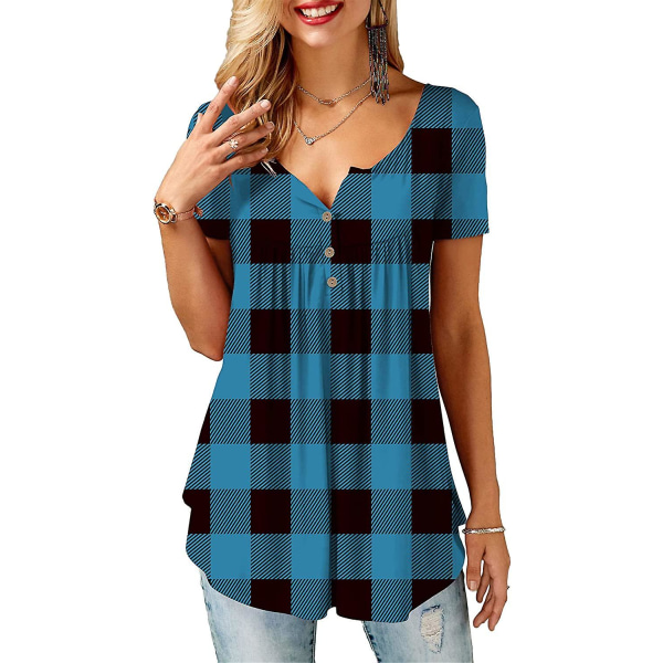 Naisten puserot röyhelöillä, löysä napitus, tunikat naisille Blue XL
