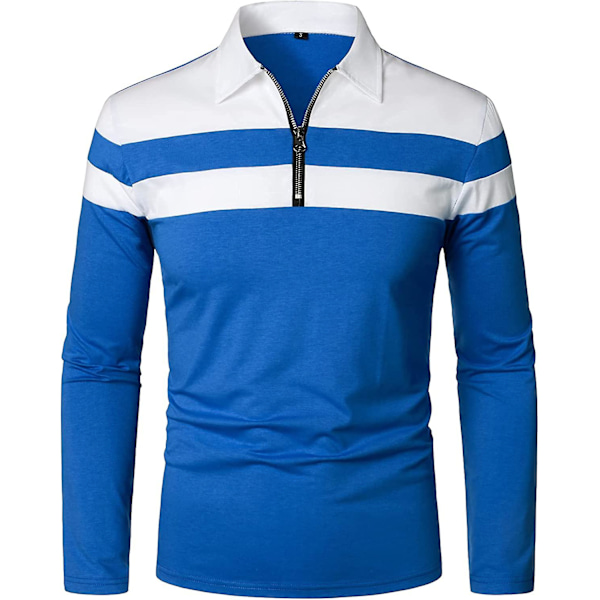 Herre Casual Langærmet Polo Shirts Kontrastfarve Patchwork Bomulds T-shirts Blue S