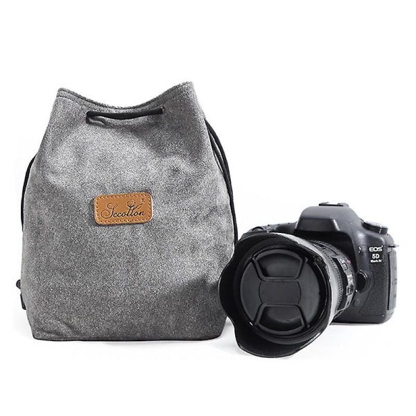 Mjuk liner kameraväska för Canon Nikon DSLR Stötsäker bärväska med dragsko med fyrkantig Grey