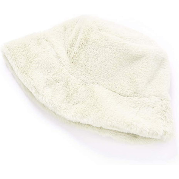 Dam Bucket Hat Faux Fur Vintage Söt Bred Brätte Fluffig Hatt