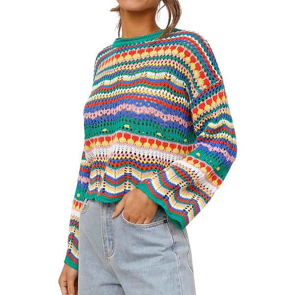 Dame Hul Ud Hæklet Strik Trøje Crop Tops Langærmet Trøje Cropped Style 6 M