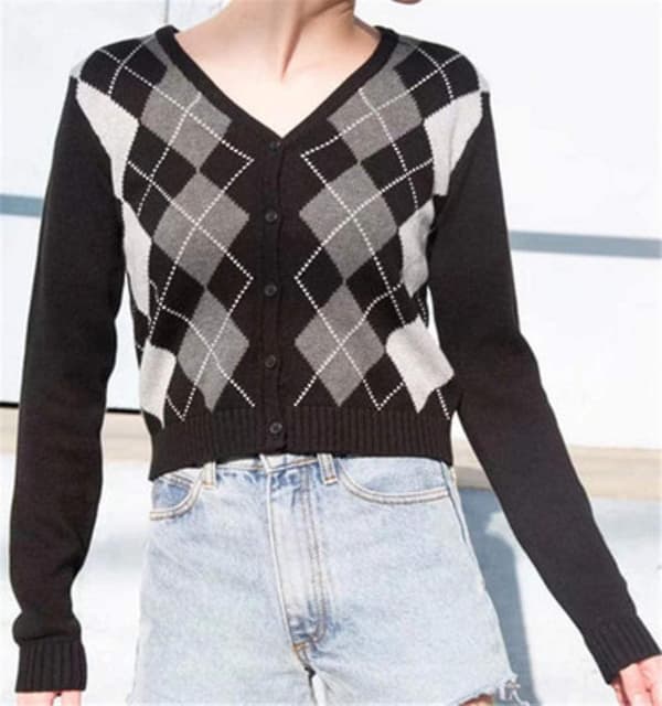 Plaid Y2k Pullover Dame Retro Efterårsæstetik 90'er Forberedende Studenter Efterår Og Vinter Gave