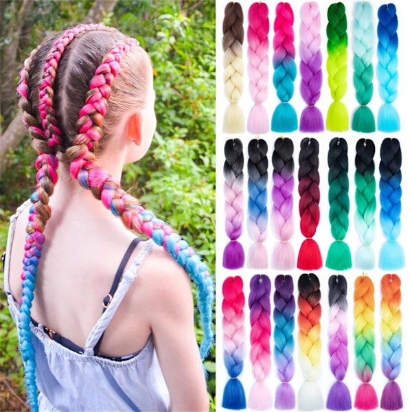3 nippua valmiiksi venytettyjä punontahiuksia, jumbo-virkkuukoukkuletit, 60 cm pitkät värikkäät letit, box braids -virkkuukoukkuletit F