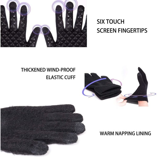 Vinterhandskar för män kvinnor - uppgraderad pekskärm kallt väder thermal varm stickad handske för löpning Körning Vandring